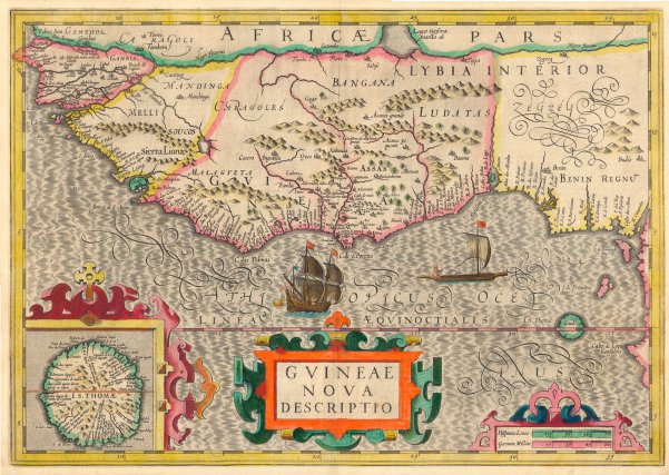 Détail de la carte Guineae Nova Descriptio,  Navire hollandais en vue d’Elmina