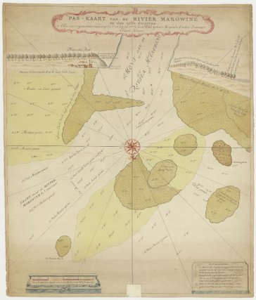 Carte de l’embouchure du Maroni publiée par la maison d’édition Johannes van Keulen en Zoonen à partir de relevés collationnés par Eldert Kraay le 24 avril 1772.