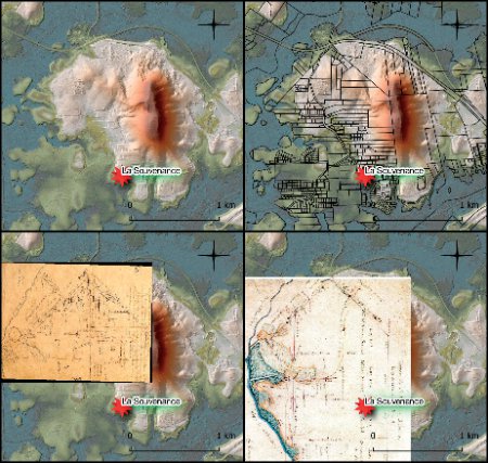 Le mont Cabassou : superposition du lidar, du cadastre et des plans anciens par géoréférencement