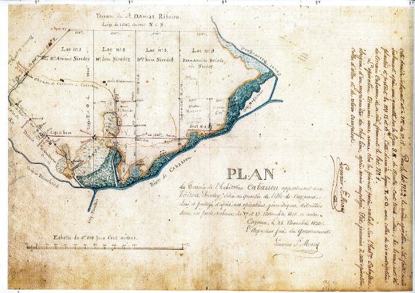 Plan de 1850 par Louvrier St Mary - Plan du terrain de l’habitation Cabassou appartenant aux héritiers Siredey.
